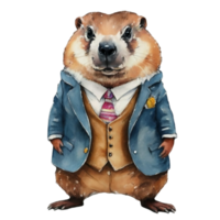 Groundhog Wearing A Suit AI Generative png