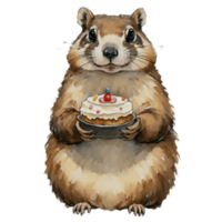 Groundhog Holding Cake AI Generative png