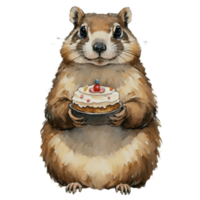 marmotte en portant gâteau ai génératif png