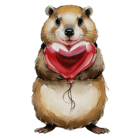 Groundhog Holding Balloon Red AI Generative png