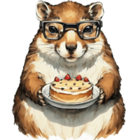 Groundhog Holding Cake AI Generative png