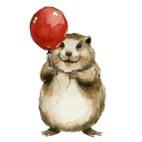 Groundhog Holding Balloon Red AI Generative png