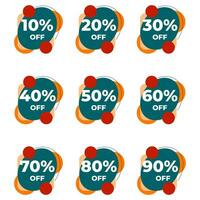 SET SALE TAG BADGE TEMPLATE FLAT COLOR DESIGN. OFFER WITH DIFFERENT DISCOUNT FROM 10, 20, 30, 40, 50, 60, 70, 80, 90 PERCENT OFF.MODERN DESIGN VECTOR FOR YOUR BUSINESS