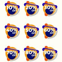 SET SALE TAG BADGE TEMPLATE FLAT COLOR DESIGN. OFFER WITH DIFFERENT DISCOUNT FROM 10, 20, 30, 40, 50, 60, 70, 80, 90 PERCENT OFF.MODERN DESIGN VECTOR FOR YOUR BUSINESS
