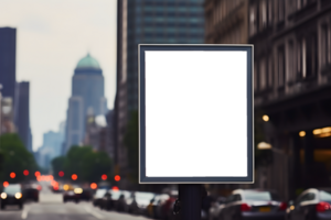 Urban Poster Mockup with Blurred Cityscape Background, ai generated png