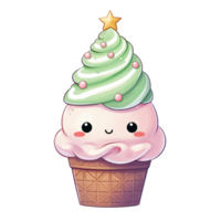 AI generative Ice cream cone green and red color for Christmas festival on transparent background png