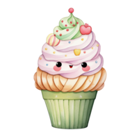 AI generative Ice cream cone green and red color for Christmas festival on transparent background png