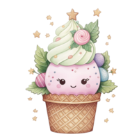 AI generative Ice cream cone green and red color for Christmas festival on transparent background png