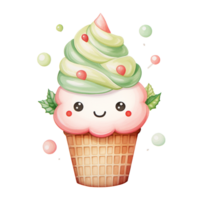 AI generative Ice cream cone green and red color for Christmas festival on transparent background png