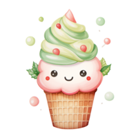 AI generative Ice cream cone green and red color for Christmas festival on transparent background png