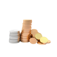 AI GENERATIVE stack of coins. Pastel background. 3D rendering. Financial and investment business concepts png