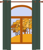 Autumn window. Window with autumn view. Fall season. Hygge concept. Cozy autumn days png