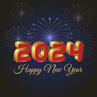 Happy New Year 2024 Vector Design 3D  Golden Color