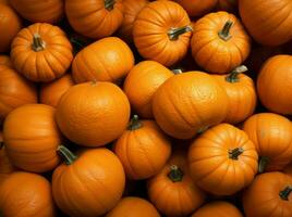 Pile of Big Orange Pumpkins During Harvest Time, Thanksgiving and Celebration Decoration Background AI Generative photo