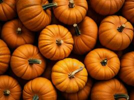 pila de grande naranja calabazas durante cosecha tiempo, acción de gracias y celebracion decoración antecedentes ai generativo foto