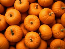 Pile of Big Orange Pumpkins During Harvest Time, Thanksgiving and Celebration Decoration Background AI Generative photo