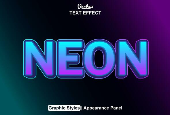 neon text effect with blue color graphic style and editable.