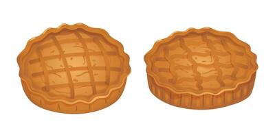 Two pumpkin or apple pies, a traditional Thanksgiving dessert. Fragrant sweet pastry made from dough with a crispy crust. A confectionery product made from flour with filling and spices. Vector. vector