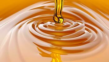 Pouring golden honey texture. Healthy and natural delicious sweets. Flow dripping yellow melted liquid. Food background. Generative AI photo