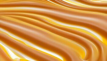 Delicious melted caramel texture. Flow, wave and drops splash caramels sauce. Sweet food design background. Generative AI photo