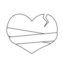 corazón con un grieta y en vendaje en negro y blanco vector