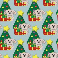 Seamless pattern with cute Rabbit and Christmas tree vector