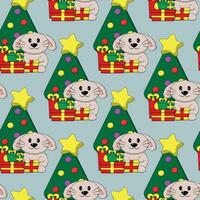 Seamless pattern with cute Rabbit and Christmas tree vector