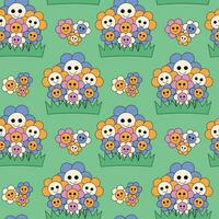 Seamless pattern with Groovy Chamomiles in the grass vector