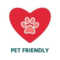 Pet friendly sign, pink paw print in red heart vector