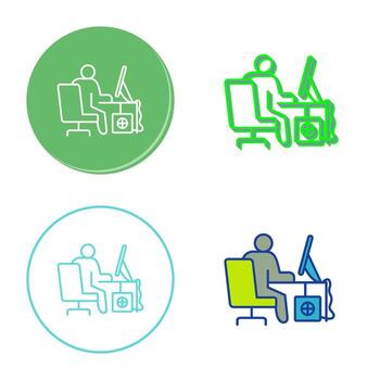 icono de vector de trabajador de computadora