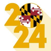 2024 long shadow banner with Maryland state flag inside. Vector illustration.