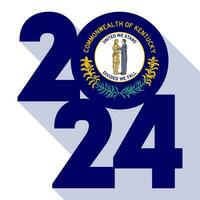 2024 long shadow banner with Kentucky state flag inside. Vector illustration.