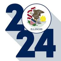2024 long shadow banner with Illinois state flag inside. Vector illustration.