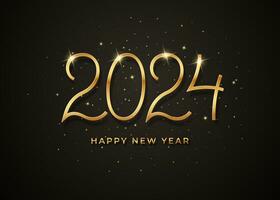 2024 happy new year. Golden handwritten numerals. Vector illustration.