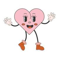 Heart funny cartoon retro character. Groovy New Year decorations. Vector illustration.