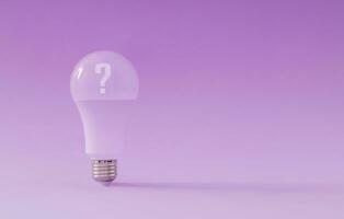 Light bulb on fancy violet background. Minimal idea concept with innovation, brainstorming, inspiration and solution. photo