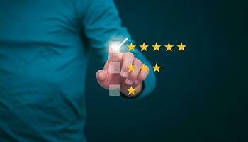 Customer services best excellent business rating experience. Satisfaction survey concept. user gives ratings to service experience on the online application, online marketing, and business processes. photo