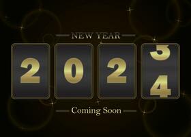 2024 New year coming soon Gold color number of next year run on the box button on black colorbackground concept for celebration vector