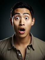 young man with Asian features who appears to be shocked AI Generative photo