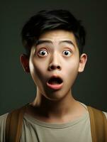young man with Asian features who appears to be shocked AI Generative photo