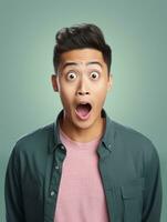 young man with Asian features who appears to be shocked AI Generative photo
