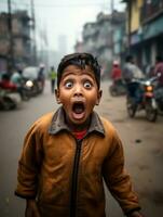 young kid with Indian features who appears to be shocked AI Generative photo