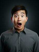 young man with Asian features who appears to be shocked AI Generative photo