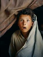 young kid with Indian features who appears to be shocked AI Generative photo