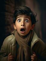 young kid with Indian features who appears to be shocked AI Generative photo