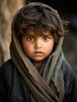 joven niño con indio caracteristicas quien aparece a ser conmocionado ai generativo foto