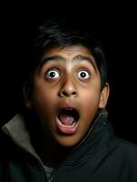 young kid with Indian features who appears to be shocked AI Generative photo