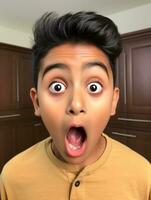 young kid with Indian features who appears to be shocked AI Generative photo