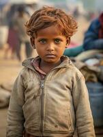 young kid with Indian features who appears to be shocked AI Generative photo