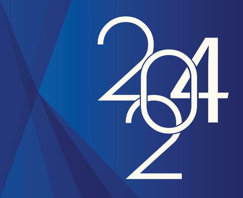 2024 Happy New Year Holiday Design White Abstract Vector Logo Symbol Illustration With Blue Background